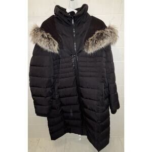 BCBGeneration Faux Fur Trimmed Hooded Maxi Puffer Parka Coat XL Black